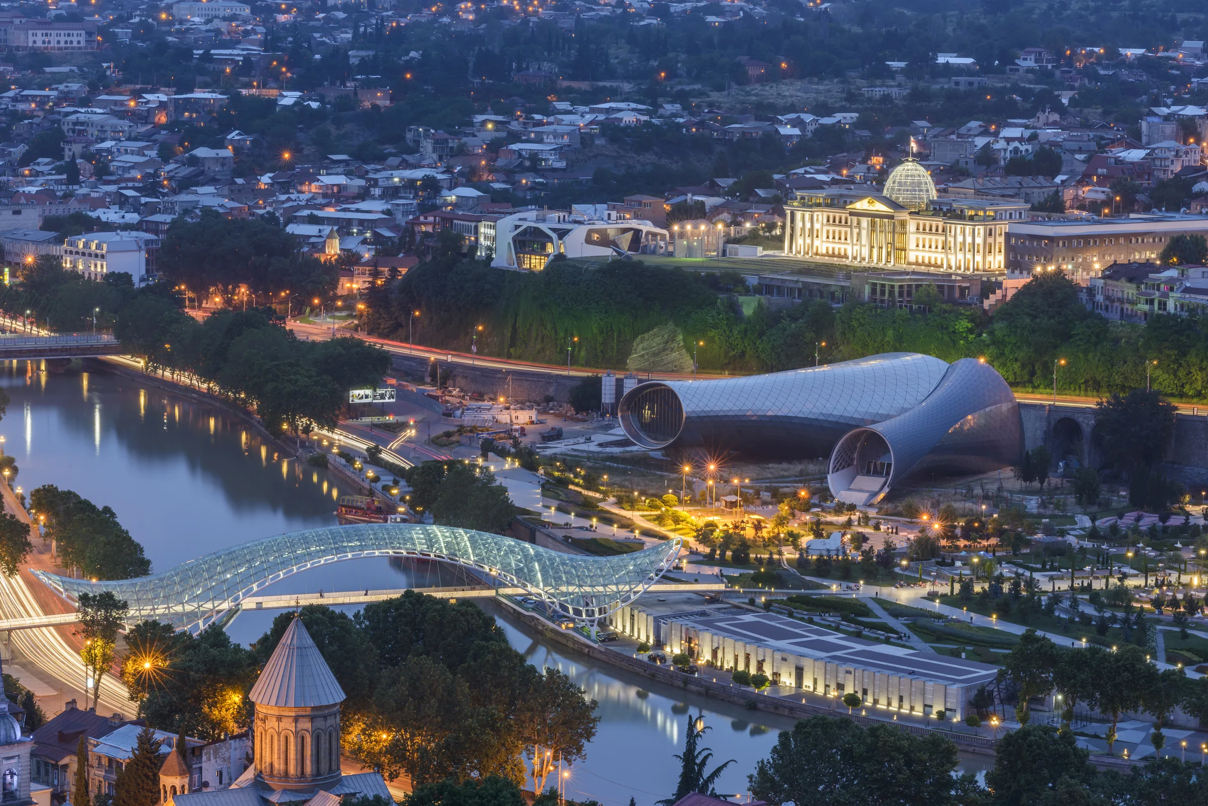 Panoramic view of Tbilisi at blue hour